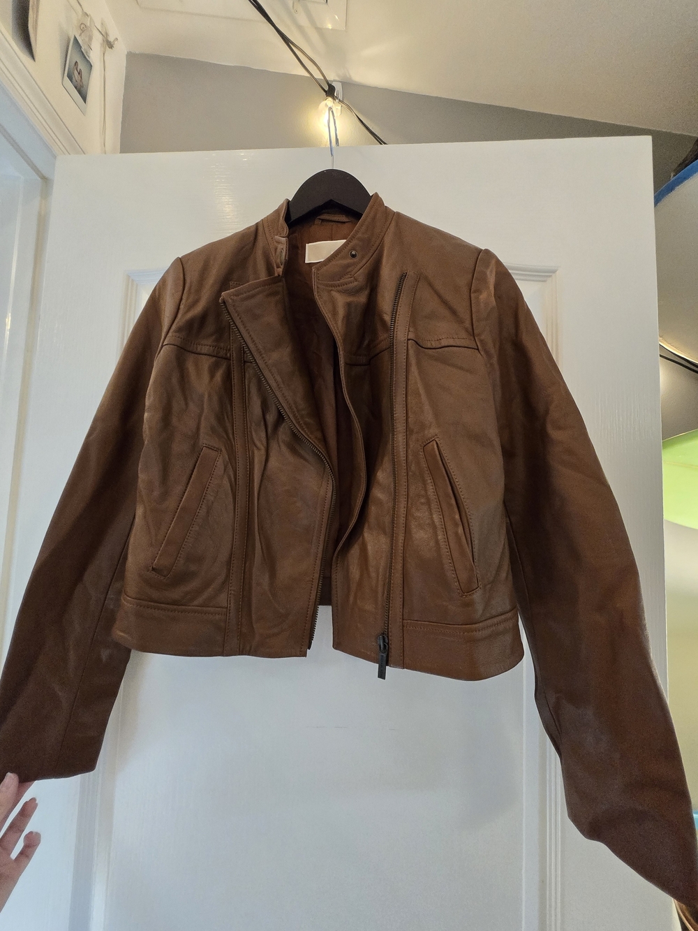 Lambskin Leather Michael Kors Brown Moto Jacket